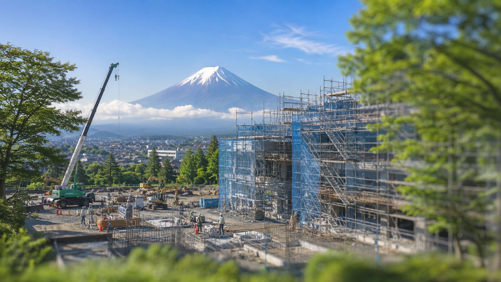 御殿場の建設現場と富士山